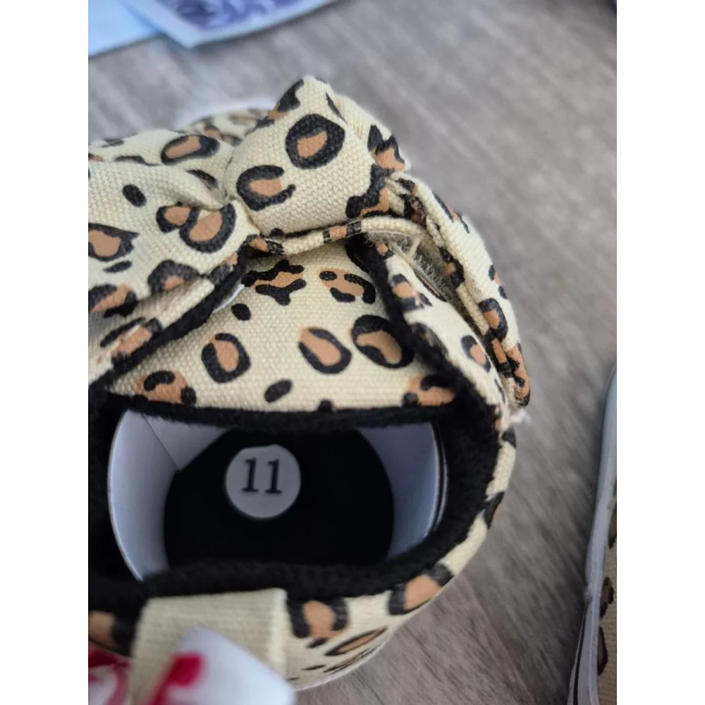 Baby Leopard Print Bow Baby & Walker Shoes Size 0-12 monthd Beige Brown